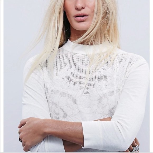 Free People Primrose Cream Tee Embroidered - Picture 2 of 8